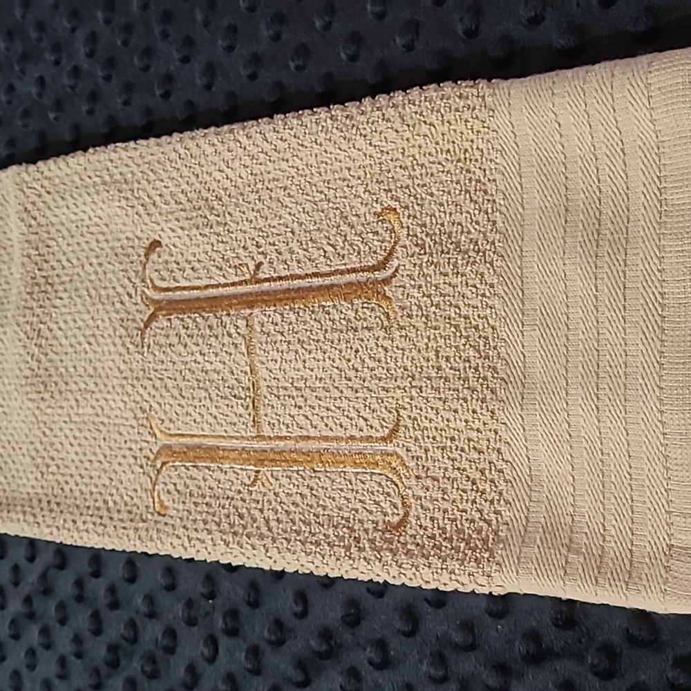 Embroidered H on a tan  dish towel  26 L X 15 1/2 W - Picture 3 of 6